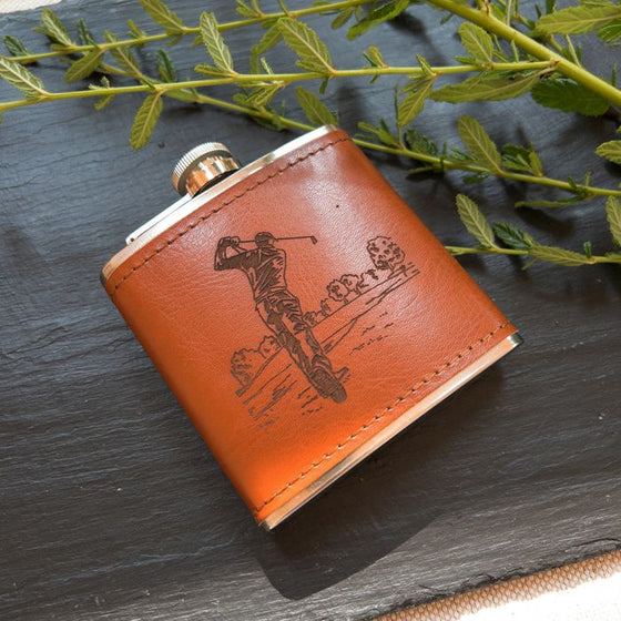 Selbrae Leather Hip Flask Golf