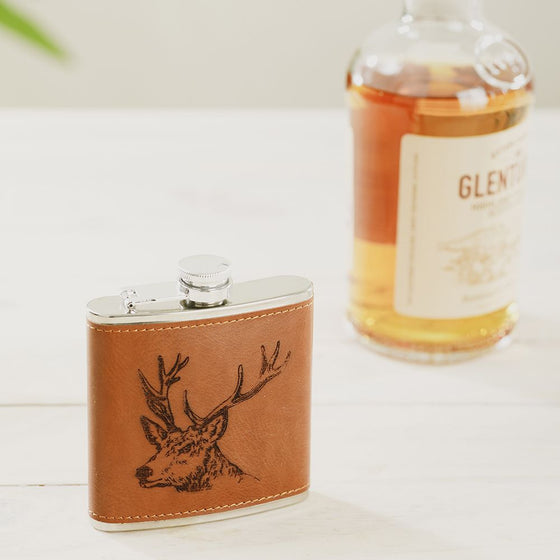 Selbrae Leather Hip Flask Stag